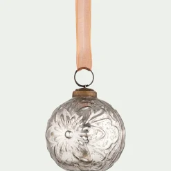 Boule De Noël*alinea Boule de Noël motif floral en verre D8cm - argenté
