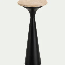 Table De Chevet|Bout De Canapé*alinea Bout de canapé en acier et travertin D26xH56cm - Noir