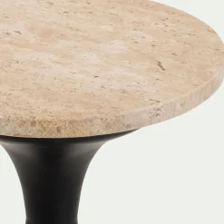 Table De Chevet|Bout De Canapé*alinea Bout de canapé en acier et travertin D26xH56cm - Noir