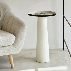 Table De Chevet|Bout De Canapé*alinea Bout de canapé en acier rond D40xH70cm - Blanc