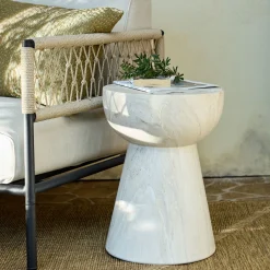 Table De Chevet|Bout De Canapé*alinea Bout de canapé en ciment effet marbre D36xH46cm - Beige