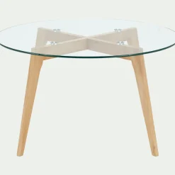 Bout De Canapé|Table Basse*alinea Bout de canapé en verre et bois d'hévéa - D80xH45cm Transparent