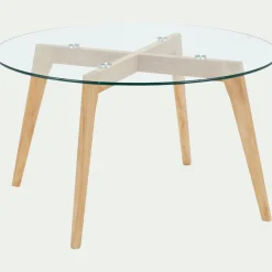 Bout De Canapé|Table Basse*alinea Bout de canapé en verre et bois d'hévéa - D80xH45cm Transparent