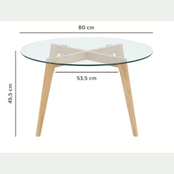 Bout De Canapé|Table Basse*alinea Bout de canapé en verre et bois d'hévéa - D80xH45cm Transparent
