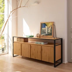 Buffet De Salle À Manger|Buffet*alinea Buffet 4 portes en pin massif et métal noir Bois clair