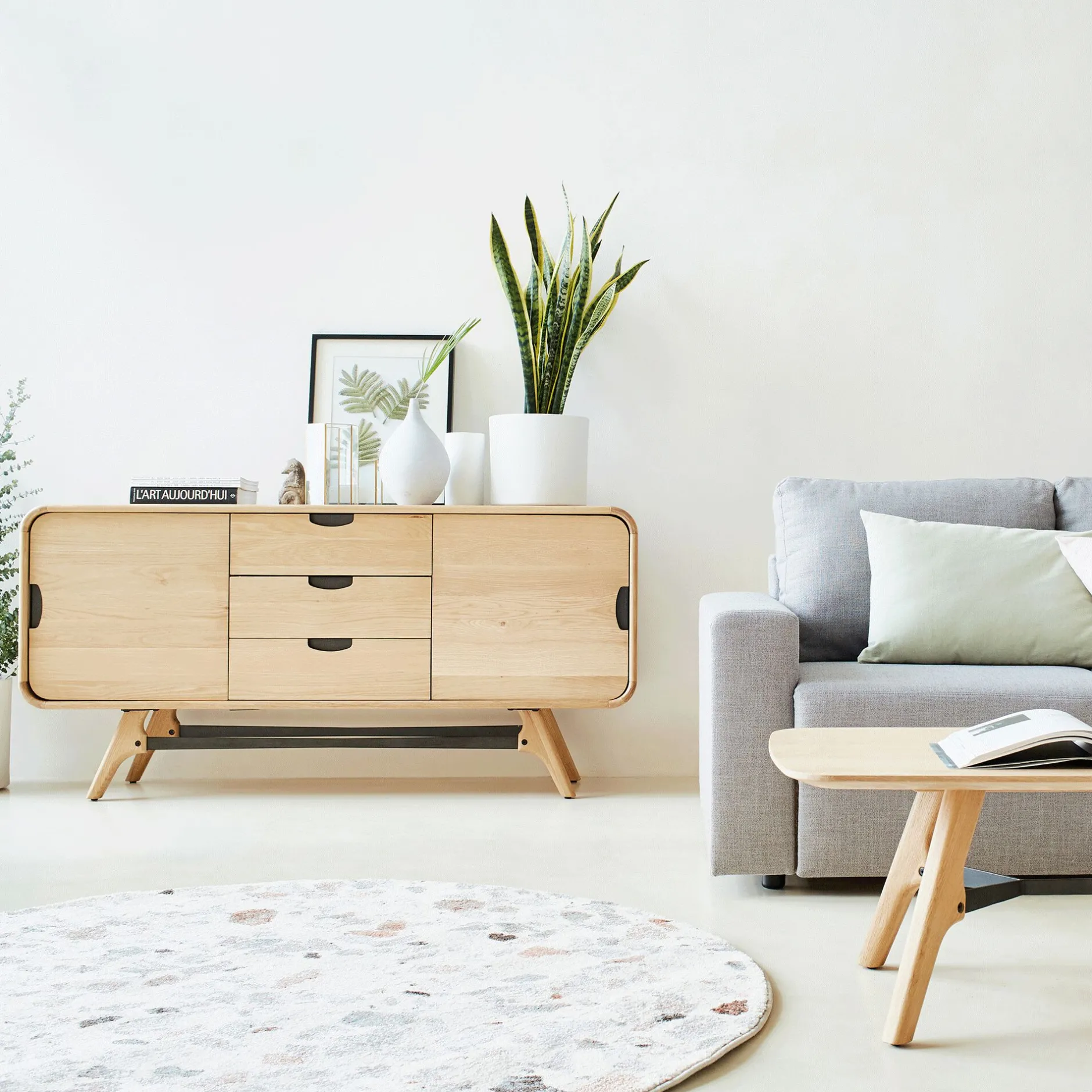 Buffet De Salle À Manger|Buffet*alinea Buffet bas plaqué chêne 2 portes et 3 tiroirs et piètement chêne massif - Bois clair