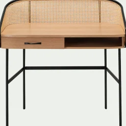 Bureau*alinea Bureau avec rangement en bois et rotin - L105xl59XH96cm Bois clair