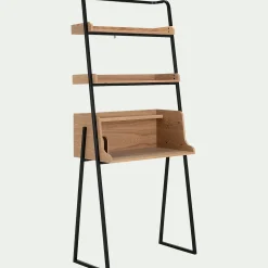 Bureau|Bibliothèque Et Étagère*alinea Bureau plaqué frêne et métal noir avec 2 tablettes L80cm - Bois clair