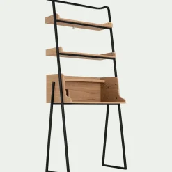 Bureau|Bibliothèque Et Étagère*alinea Bureau plaqué frêne et métal noir avec 2 tablettes L80cm - Bois clair