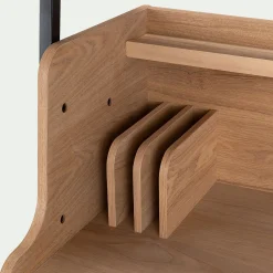 Bureau|Bibliothèque Et Étagère*alinea Bureau plaqué frêne et métal noir avec 2 tablettes L80cm - Bois clair