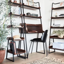 Bureau|Bibliothèque Et Étagère*alinea Bureau plaqué noyer et métal noir avec 2 tablettes L80cm - Bois foncé