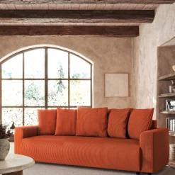 Canapé En Velours|Canapé 4 Places*alinea Canapé 4 places convertible en velours côtelé - brun rustrel Marron