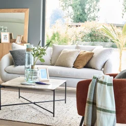 Canapé En Tissu|Canapé 4 Places*alinea Canapé 4 places convertible en tissu tramé piétement noir - roucas Beige