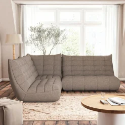 Canapé En Tissu|Canapé 3 Places*alinea Canapé 3 places fixe en tissu bouclette - clair Gris