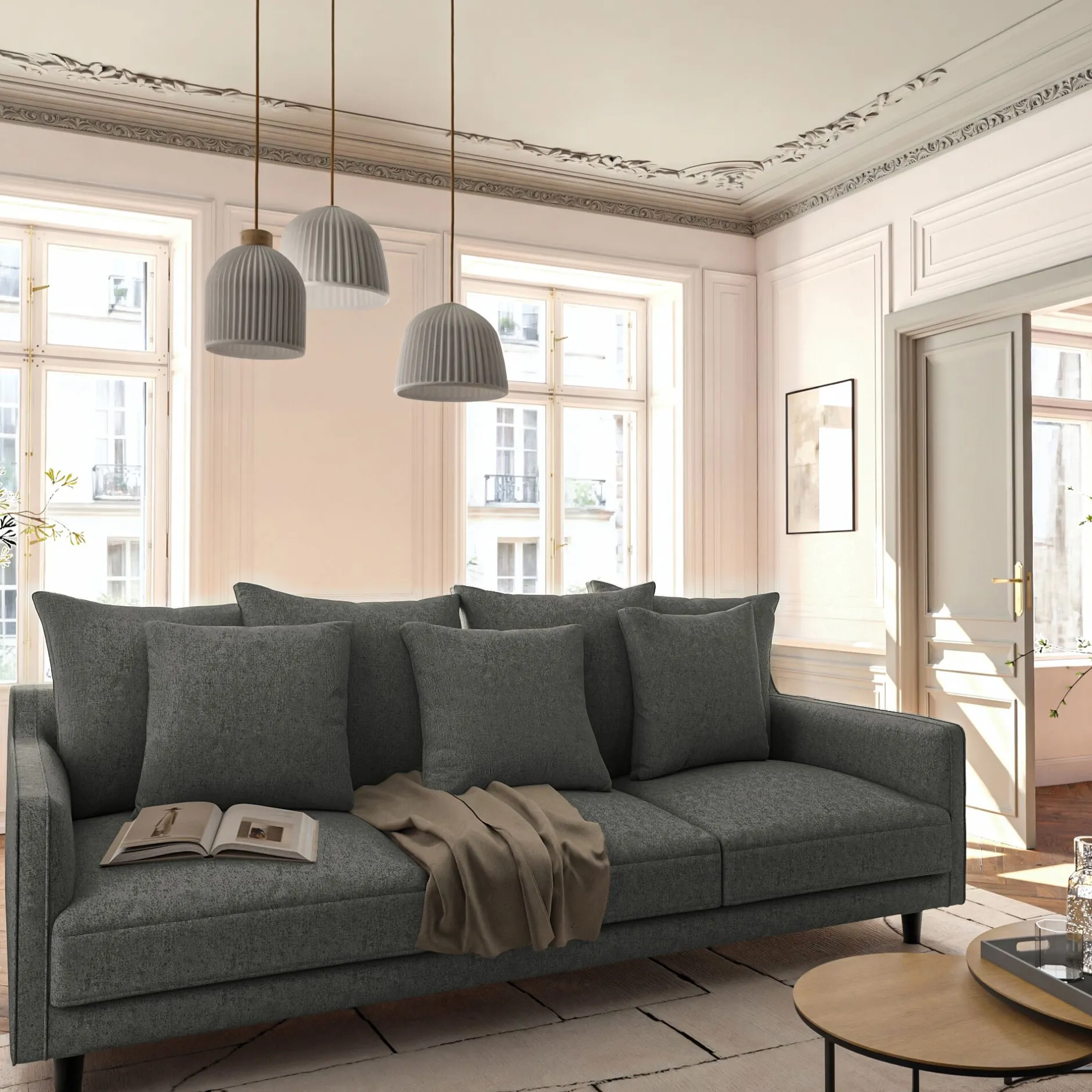 Canapé 5 Places*alinea Canapé 5 places fixe en tissu - restanque Gris