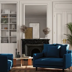 Fauteuil|Petit Canapé*alinea Canapé 1,5 places fixe en tissu velvet - foncé Bleu