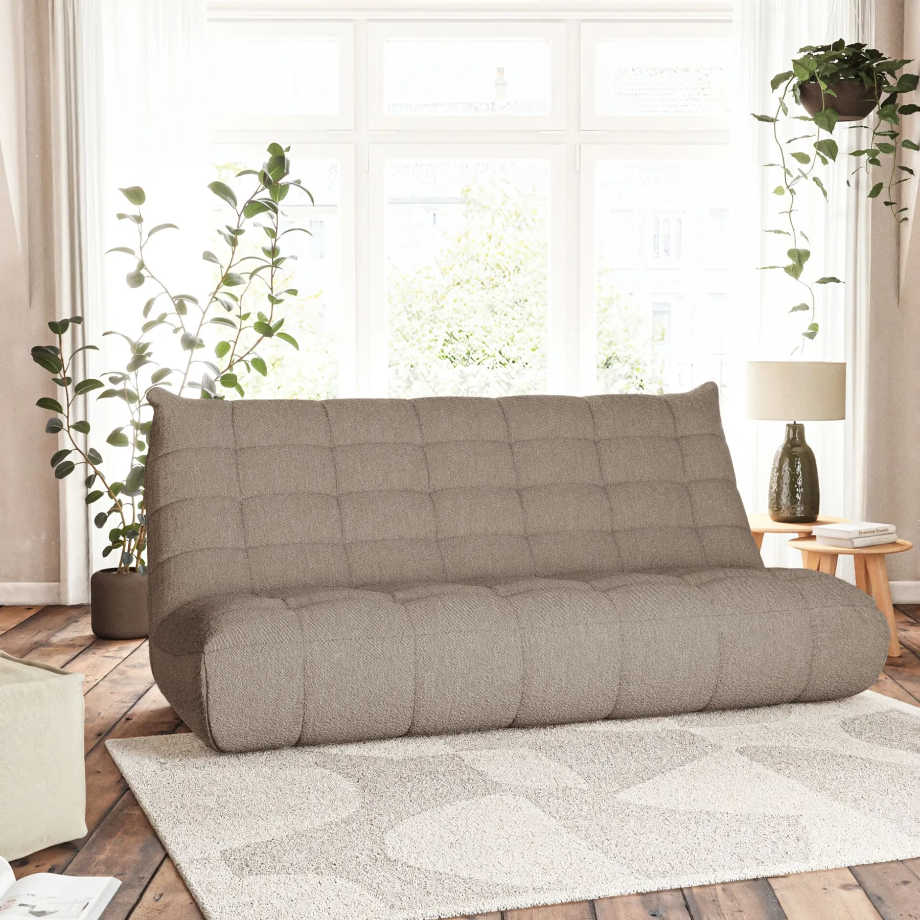 Canapé 4 Places*alinea Canapé 4 places fixe en tissu bouclette - Gris clair