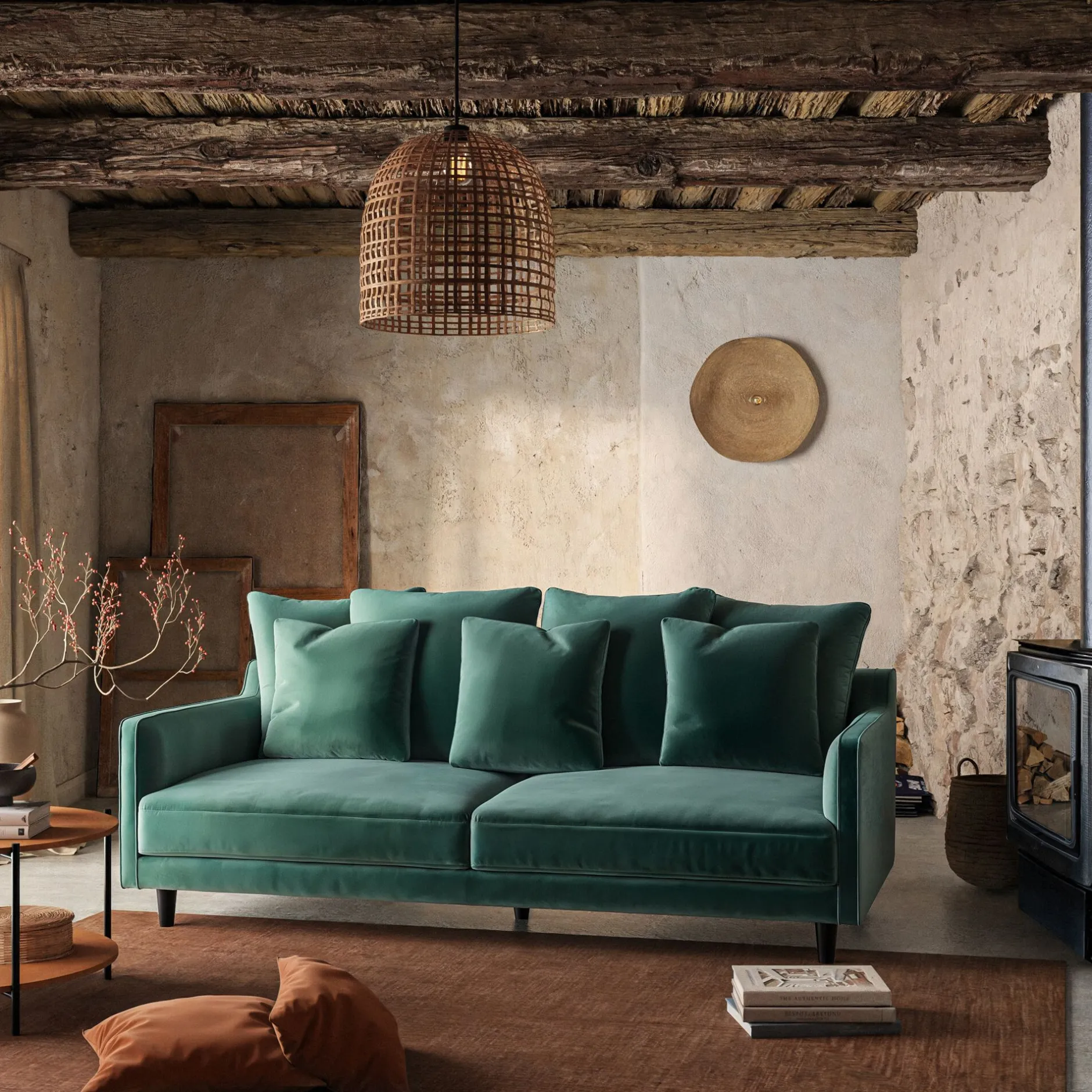 Canapé 4 Places*alinea Canapé 4 places fixe en tissu velvet - sauge Vert