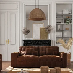 Canapé En Velours|Canapé 5 Places*alinea Canapé 5 places fixe en velours côtelé Bita - brun rustrel Marron