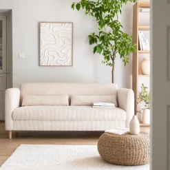 Canapé En Velours|Canapé 3 Places*alinea Canapé 3 places fixe en velours côtelé pearl - roucas Beige