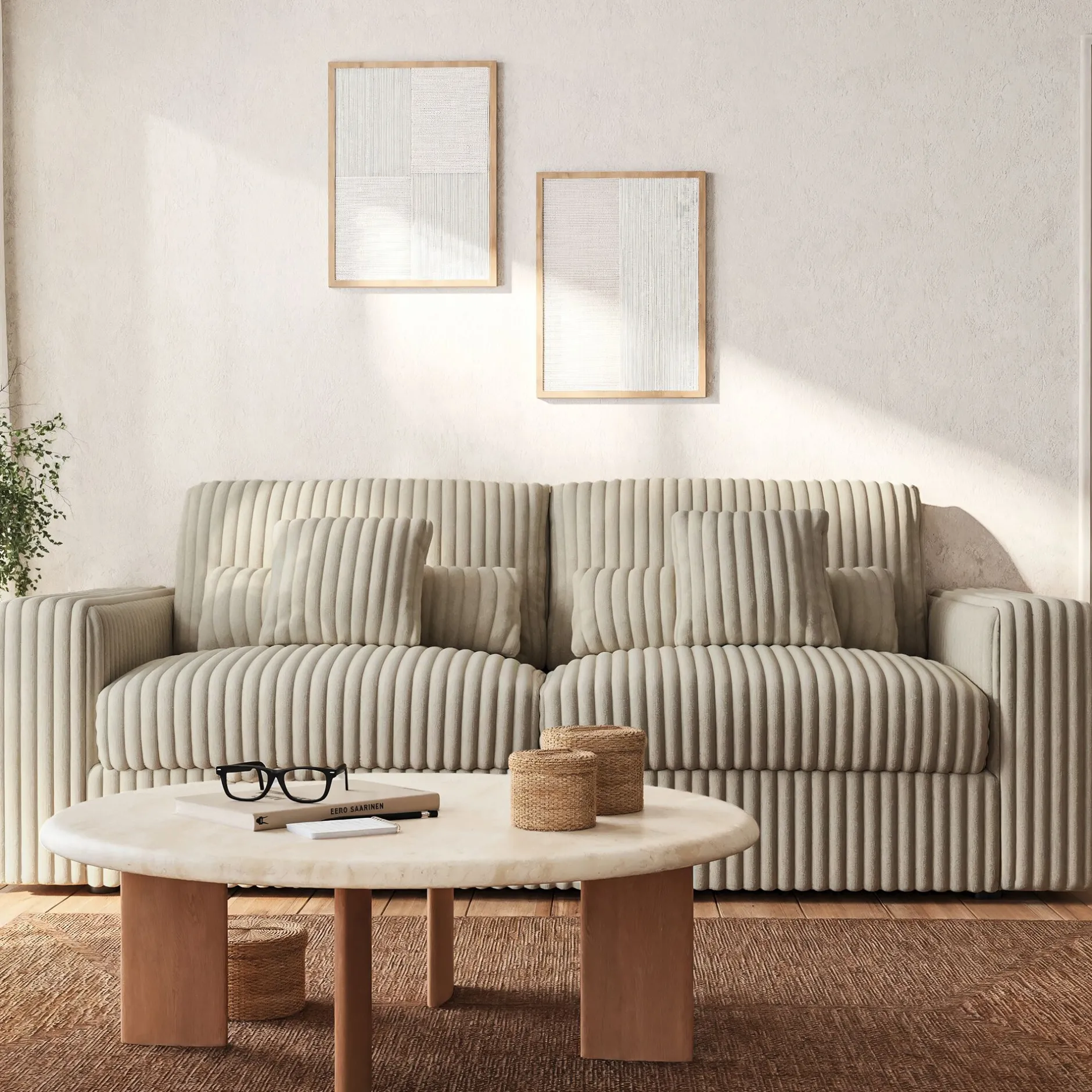 Canapé En Velours|Canapé 5 Places*alinea Canapé 5 places fixe en velours côtelé Bita - ventoux Blanc