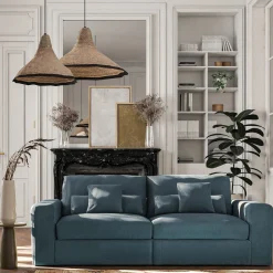 Canapé 5 Places*alinea Canapé 5 places fixe en velours côtelé - Bleu