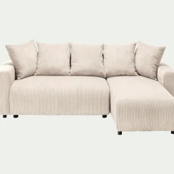 Canapé En Velours|Canapé 4 Places*alinea Canapé convertible à angle réversible en velours côtelé - roucas Beige