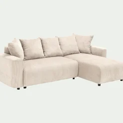 Canapé En Velours|Canapé 4 Places*alinea Canapé convertible à angle réversible en velours côtelé - roucas Beige