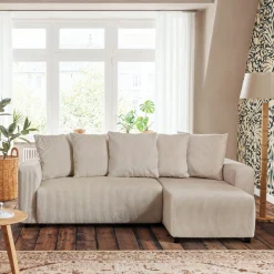 Canapé En Velours|Canapé 4 Places*alinea Canapé convertible à angle réversible en velours côtelé - roucas Beige