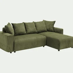 Canapé En Velours|Canapé 4 Places*alinea Canapé conible à angle réversible en velours côtelé - cèdre Vert