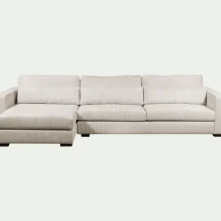 Canapé En Velours|Canapé 4 Places*alinea Canapé d'angle chaise longue gauche fixe en velours côtelé Azores - Beige