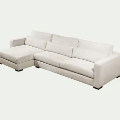 Canapé En Velours|Canapé 4 Places*alinea Canapé d'angle chaise longue gauche fixe en velours côtelé Azores - Beige
