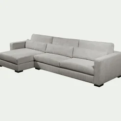 Canapé En Velours|Canapé 4 Places*alinea Canapé d'angle chaise longue gauche fixe en velours côtelé Azores - borie Gris
