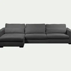 Canapé 4 Places|Canapé Fixe*alinea Canapé d'angle chaise longue gauche fixe en tissu Bloq - anthracite Gris