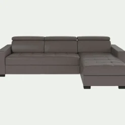 Canapé En Cuir|Canapé Convertible*alinea Canapé d'angle convertible en cuir avec accoudoirs 20cm - Taupe