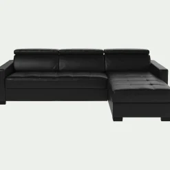 Canapé En Cuir|Canapé Convertible*alinea Canapé d'angle convertible en cuir avec accoudoirs 15cm - Noir