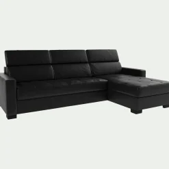Canapé En Cuir|Canapé Convertible*alinea Canapé d'angle convertible en cuir avec accoudoirs 15cm - Noir