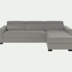 Canapé En Cuir|Canapé Convertible*alinea Canapé d'angle convertible en cuir avec accoudoirs 20cm - Gris borie