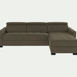 Canapé En Velours|Canapé 4 Places*alinea Canapé d'angle convertible en velours avec accoudoirs 15cm - taupe Marron