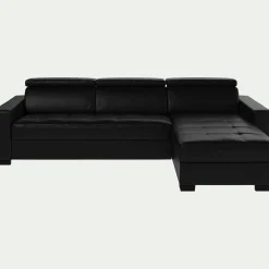 Canapé En Cuir|Canapé D'Angle*alinea Canapé d'angle convertible en cuir avec accoudoirs 20cm - Noir