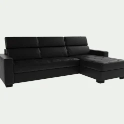 Canapé En Cuir|Canapé D'Angle*alinea Canapé d'angle convertible en cuir avec accoudoirs 20cm - Noir