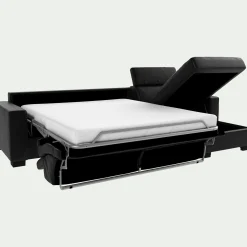 Canapé En Cuir|Canapé D'Angle*alinea Canapé d'angle convertible en cuir avec accoudoirs 20cm - Noir