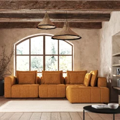 Canapé 4 Places|Canapé Modulable*alinea Canapé d'angle droit avec pouf en tissu Benjo - argan Jaune