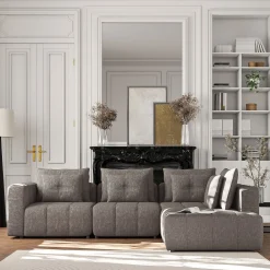 Canapé 4 Places|Canapé Modulable*alinea Canapé d'angle droit avec pouf en tissu Benjo - vesuve Gris