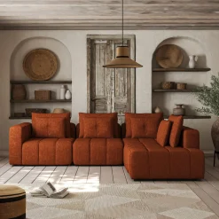 Canapé En Tissu|Canapé 4 Places*alinea Canapé d'angle droit avec pouf en tissu Benjo - brun rustrel Marron