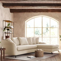 Canapé 4 Places|Canapé Convertible*alinea Canapé d'angle droit convertible en tissu tramé doux - écru Blanc