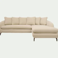 Canapé 4 Places|Canapé Convertible*alinea Canapé d'angle droit convertible en tissu tramé doux - écru Blanc