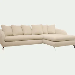 Canapé 4 Places|Canapé Convertible*alinea Canapé d'angle droit convertible en tissu tramé doux - écru Blanc
