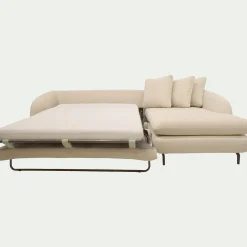 Canapé 4 Places|Canapé Convertible*alinea Canapé d'angle droit convertible en tissu tramé doux - écru Blanc