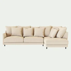 Canapé En Tissu|Canapé 4 Places*alinea Canapé d'angle droit convertible matelas Bultex en tissu joint - roucas Beige